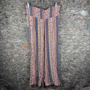 Three Dots‎ Pants Womens Medium Boho Wide Leg Smocked Waist Festival Rayon
